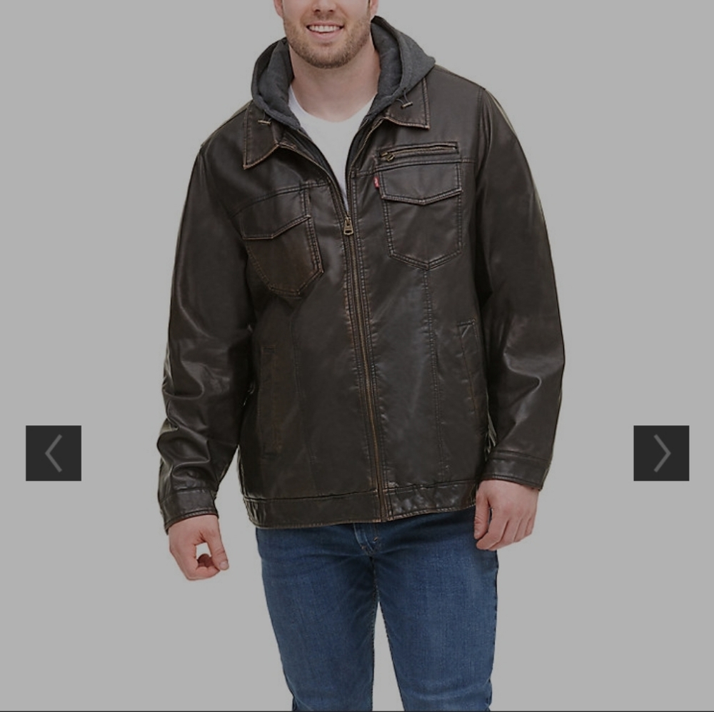 Faux-Leather Sherpa-Lined Hooded Jacket